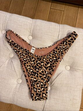 aerie Cheekier Leopard-Print Bikini Bottoms in Tan and Black M